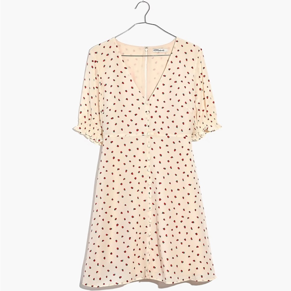 Madewell Silk Clover Button-Front Dress in Fresh Strawberries